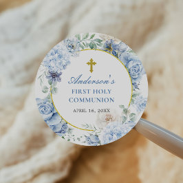 Adesivo First Holy Communion Dusty Blue Floral