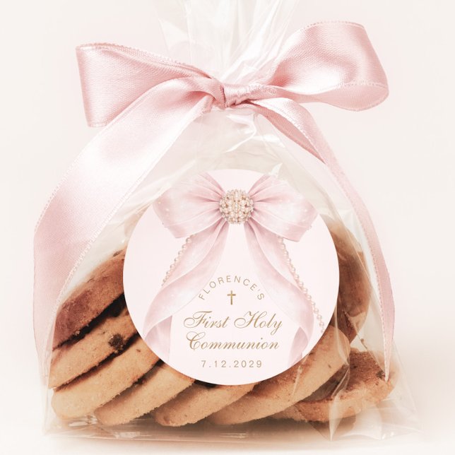 Adesivo First Holy Communion Gold Cross Pink Bow (Criador carregado)
