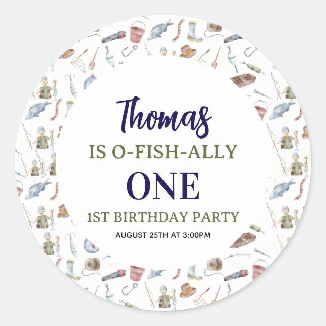 Adesivo Fishing 1st Birthday | O-Fish-Ally One party (Frente)