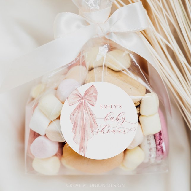 Adesivo Fita de Cores d'Água Mínimas do Chá de fraldas Ros (Girl Baby Shower, Minimalist Baby Shower, Bow Baby Shower, Pink Bow, Elegant, Preppy)