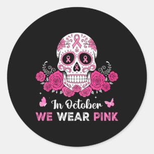 Adesivo Fita rosa Halloween do Cancer da Mama Crânio