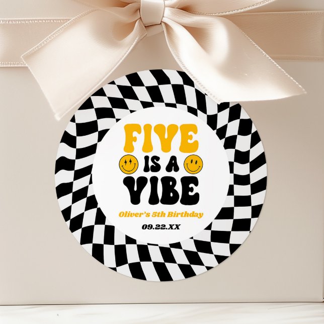 Adesivo Five Is A Vibe Retro Fifth 5th Birthday Party (Criador carregado)