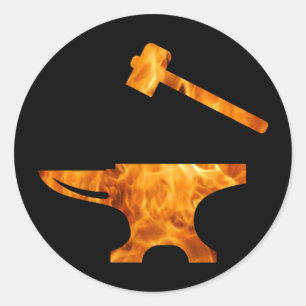 Adesivo Flaming Anvil & Hammer Blacksmith Metalworking