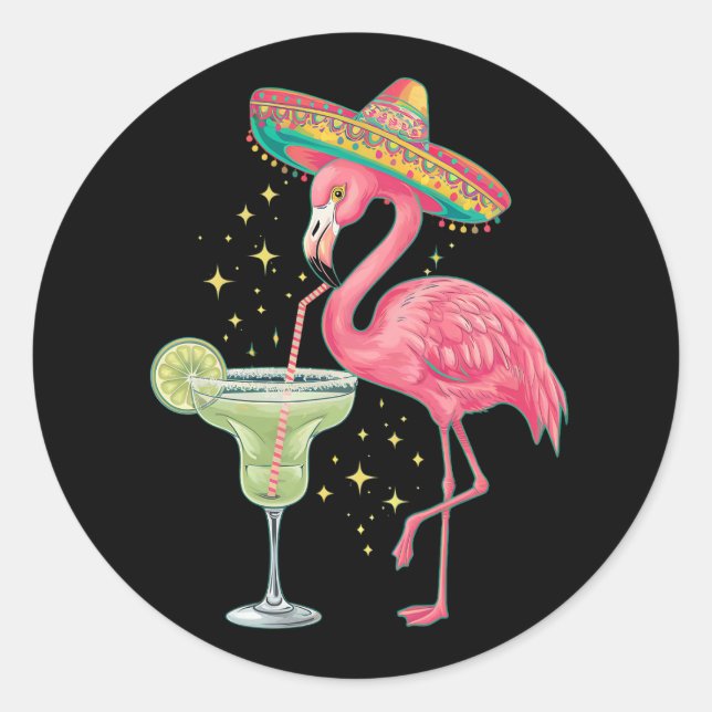 Adesivo Flamingo Bebendo Margarita Engraçado Poncho Mexica (Frente)