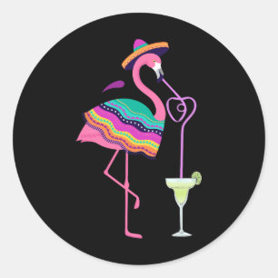Adesivo Flamingo Bebendo Margarita Mexicana Poncho Cinco D