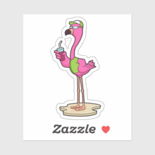 Adesivo Flamingo com óculos de sol e Boné
