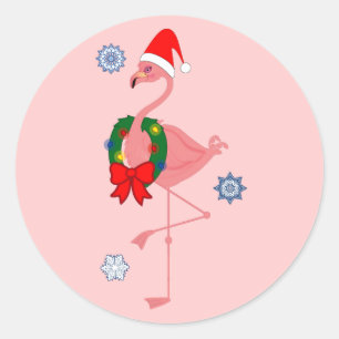 Adesivo Flamingo com papai noel chapéu e grinalda