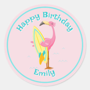 Adesivo Flamingo com Pink Surfboard