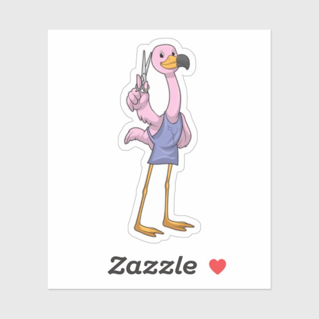 Adesivo Flamingo como Cabelo estilista com Tesoura (Folha)