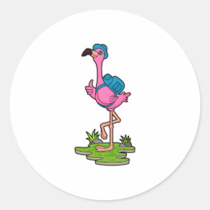 Adesivo Flamingo como Hiker com mochila