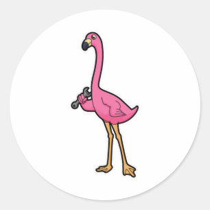 Adesivo Flamingo como mecânico com chave inglesa