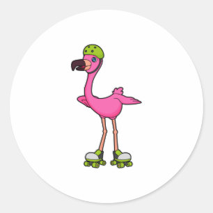 Adesivo Flamingo como Skater com skates Roller e Capacetes