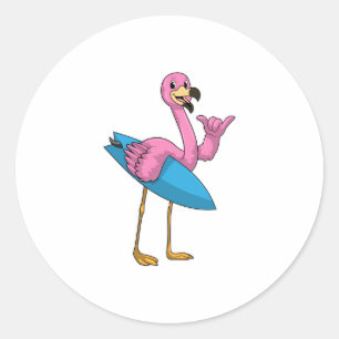 Adesivo Flamingo como surfista com surfboard