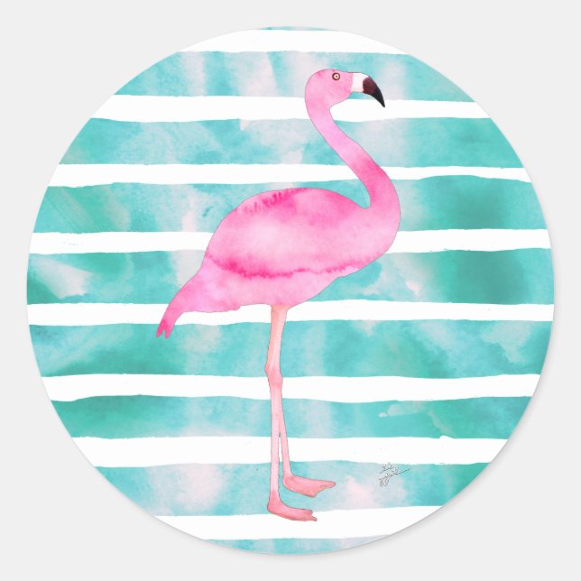 Adesivo Flamingo Cor-de-rosa Blue Strips Moderno (Frente)