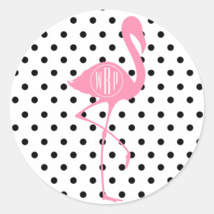 Adesivo Flamingo cor-de-rosa Monogrammed + Bolinhas pretas