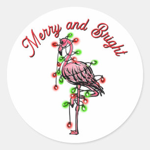 Adesivo Flamingo de festa de Natal luzes vermelhas verdes