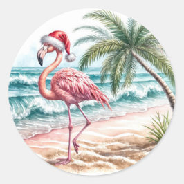 Adesivo Flamingo de Natal em uma praia