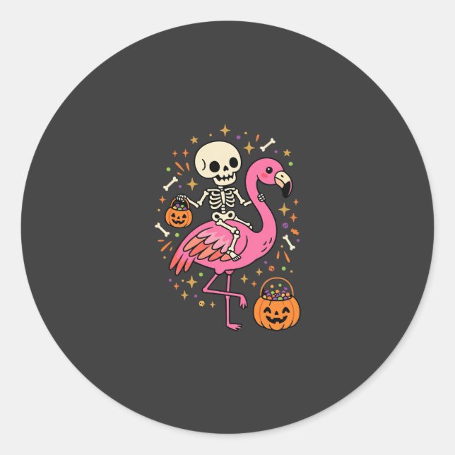 Adesivo Flamingo Esqueleto Halloween Balde De Doces Vetor  (Frente)