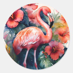 Adesivo Flamingo Hibiscus Watercolor Art