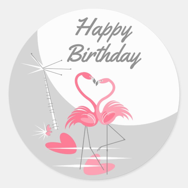Adesivo Flamingo Love Large Moon Happy Birday (Frente)