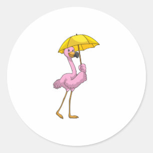 Adesivo Flamingo na chuva com guarda-chuva