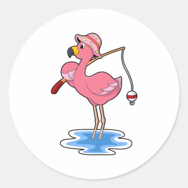 Adesivo Flamingo na pesca com cana de pesca (Frente)