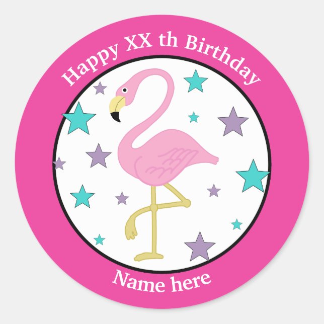 Adesivo Flamingo Personalizado para Aniversário de Qualque (Frente)