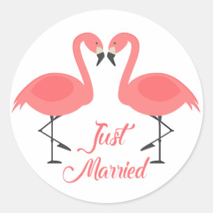 Adesivo Flamingo Rosa Casamento Tropical Just Married