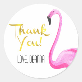 Adesivo Flamingo Rosa com Folha de Ouro Faux, Obrigado
