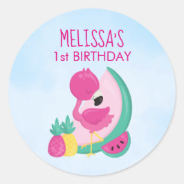 Adesivo Flamingo rosa com melancia e abacaxi Aniversário