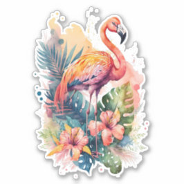 Adesivo Flamingo Rosa com Vinheta Flor