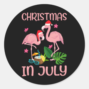 Adesivo Flamingo Rosa De Natal Em Julho Com Chapéu De Papa