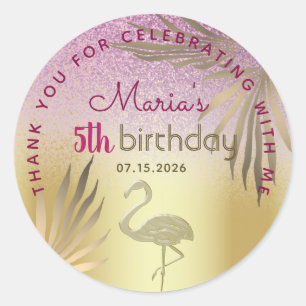 Adesivo Flamingo Rosa Dourado Aniversário de 5 anos