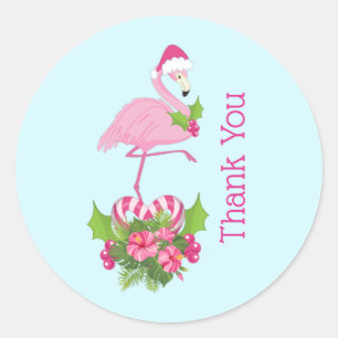 Adesivo Flamingo rosa em Santa Hat Whimsic Obrigado