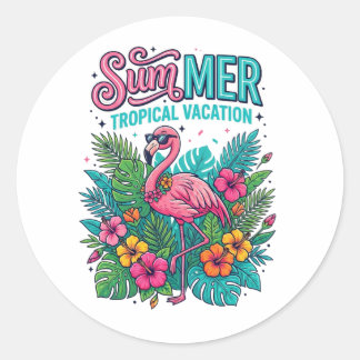 Adesivo Flamingo Rosa Floral Tropical - férias de verão