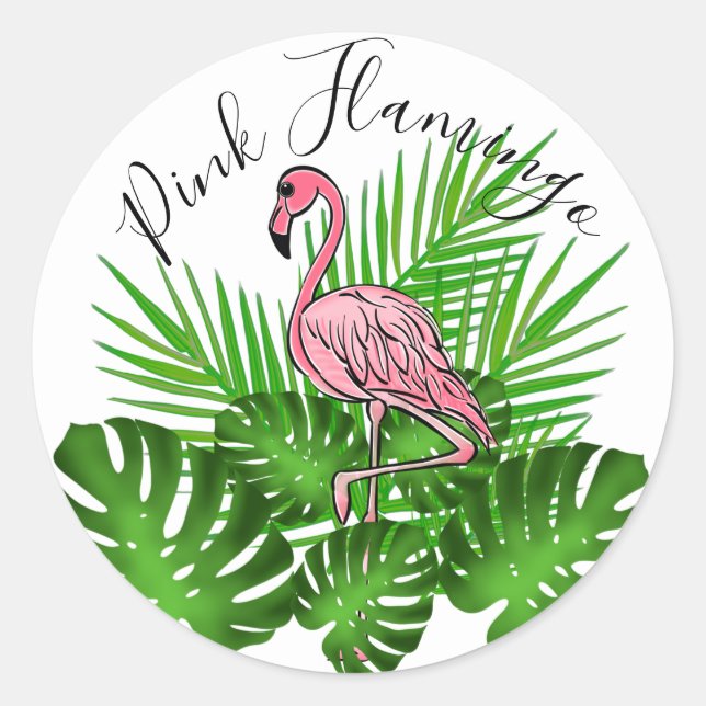 Adesivo Flamingo rosa, folhas tropicais da selva (Frente)