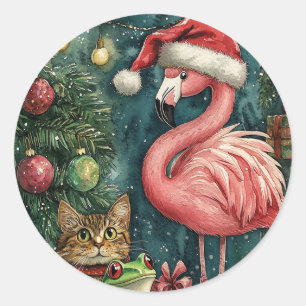 Adesivo Flamingo Rosa Gato e Sapo Natal Tropical