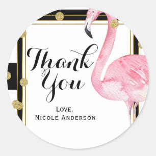 Adesivo Flamingo Rosa Listras Pretas e Brancas & Confetes 