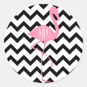 Adesivo Flamingo Rosa Monograma + Chevron Negro