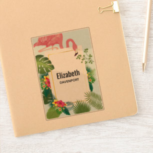 Adesivo Flamingo Rosa na moda e Folhas Tropicais