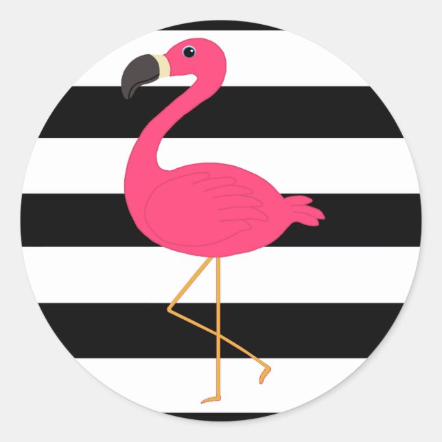 Adesivo Flamingo Rosa-Rosa-Stripe Preto e Branco (Frente)