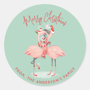 Adesivo Flamingo Rosa Tropical Com Chapéus de Papai Noel N