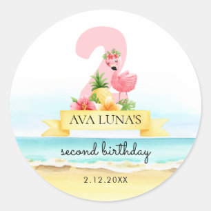 Adesivo Flamingo Rosa Verão Aniversário de 2 anos