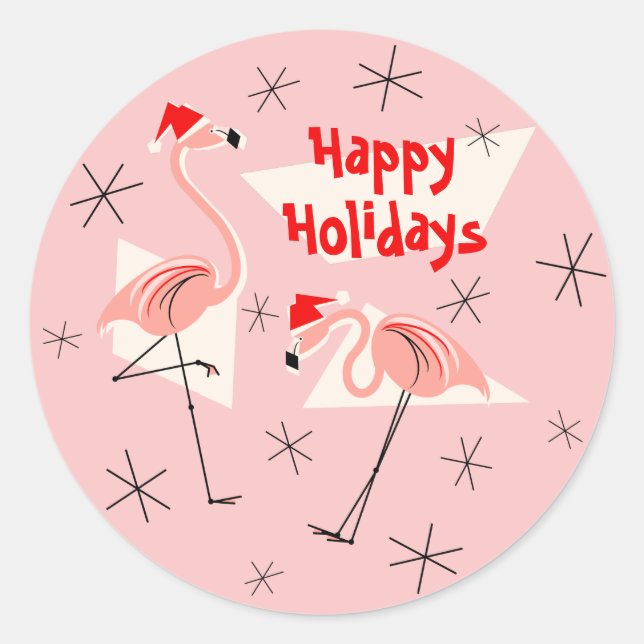 Adesivo Flamingo Santas Pink Feliz Feriados em volta (Frente)