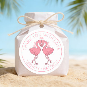 Adesivo Flamingos Fofos Agradecimento de Casamento Tropica