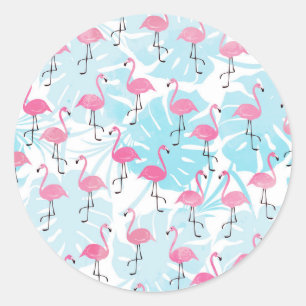 Adesivo flamingos graciosos e folhas de monstera