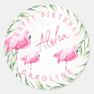 Adesivo Flamingos rosa Aloha aniversário feliz tropical