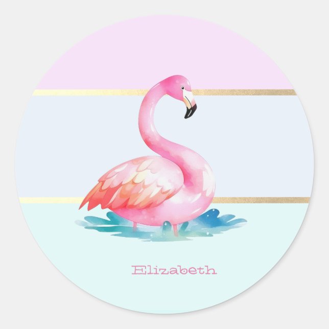 Adesivo Flamingos Rosa Listras Pastel Modernas (Frente)