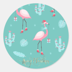 Adesivo Flamingos Santa Hat apresenta flocos de neve