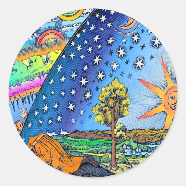 Adesivo Flammarion Woodcut Flat Earth Design Square COLOR (Frente)
